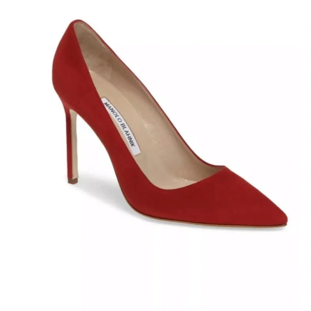 MANOLO BLAHNIK Red Suede 105 BB Pumps Heels 39 9 - Picture 3 of 11